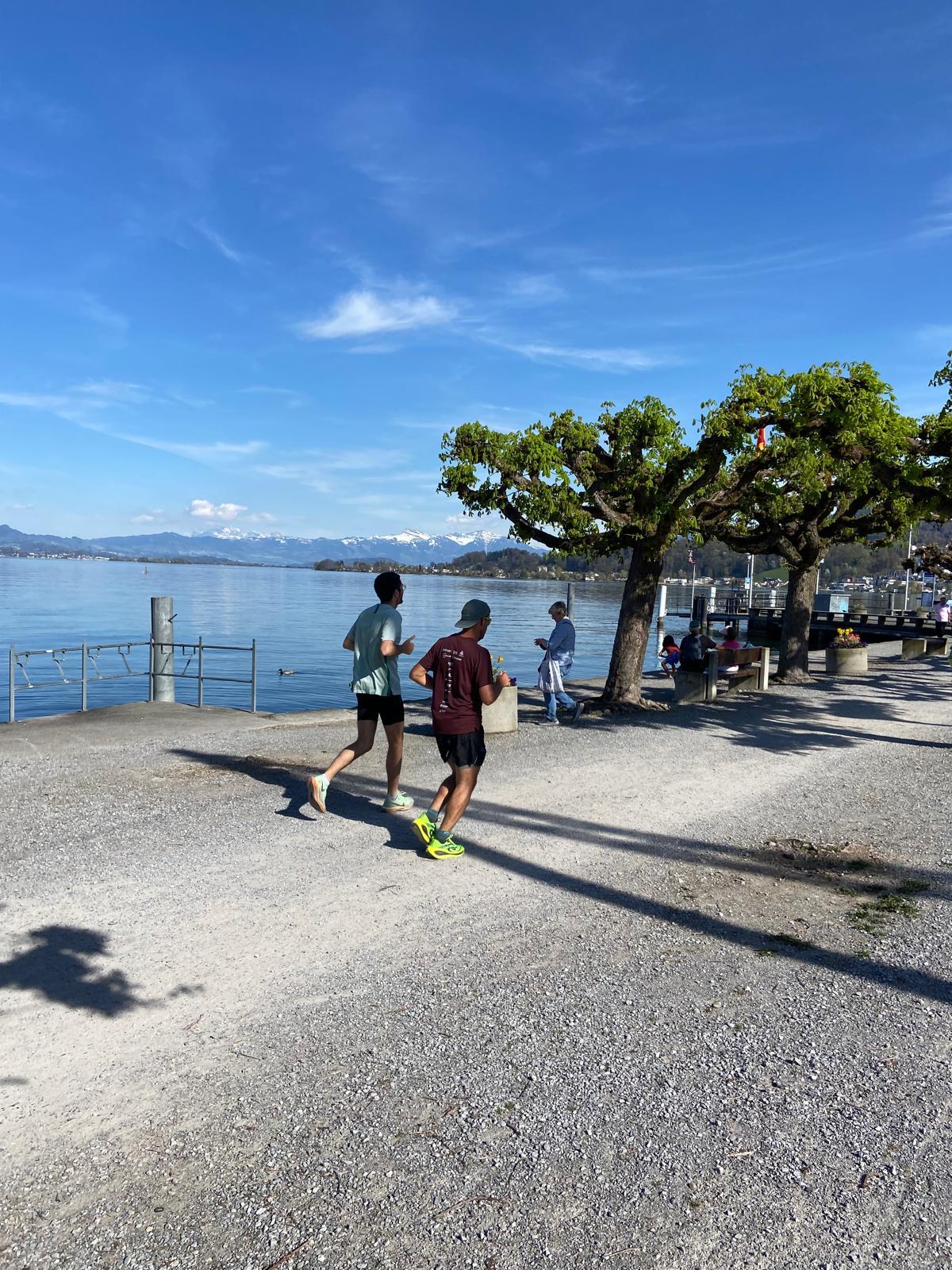 Zach Vella running by the lake in Zurich on Thursday with Maltese living in Switzerland.