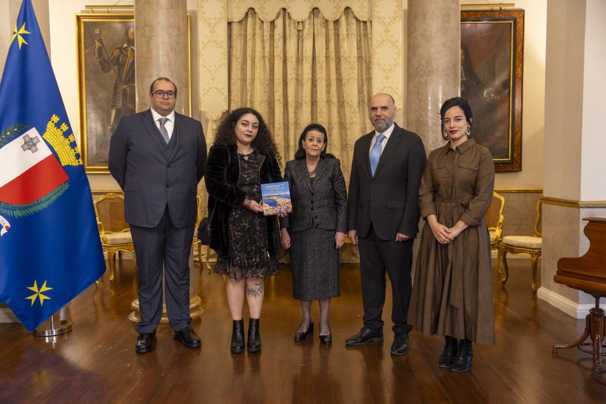 The president (centre) with team behind The Great Siege of 1565: The Assault that Defined Malta.