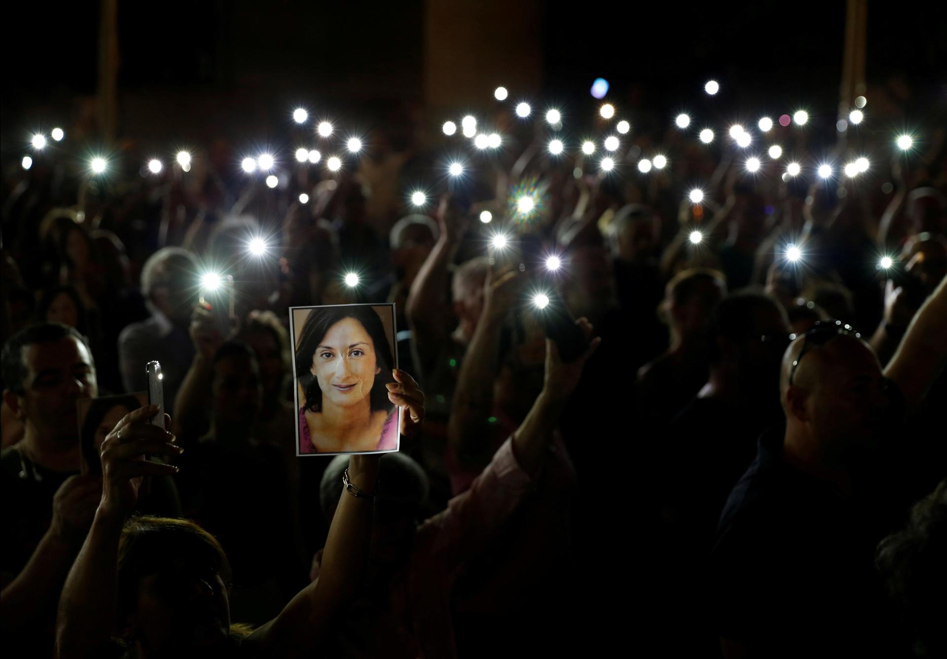 A vigil in memory of murdered journalist Daphne Caruana Galizia in Valletta.