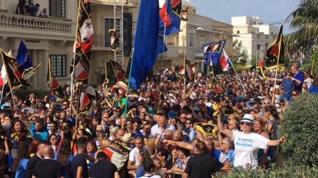 PN supporters filled Balzan's streets. Photo: Matthew Mirabelli