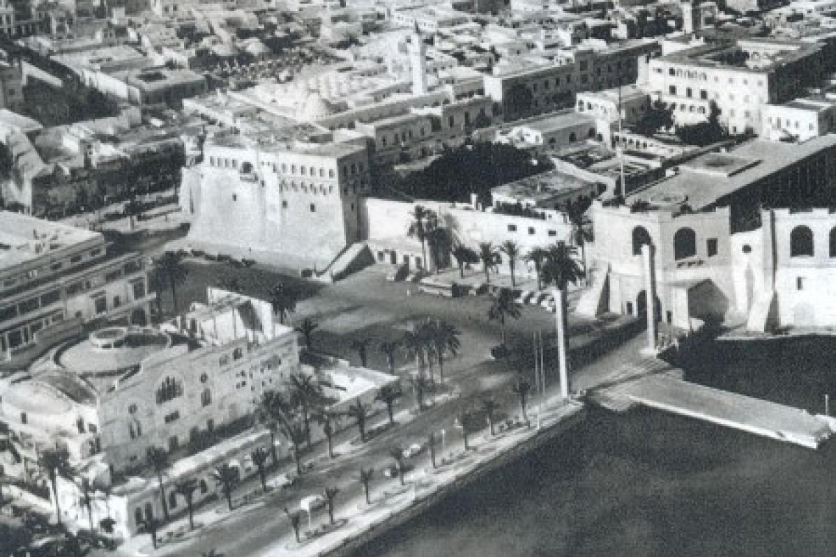Aerial view of Tripoli&rsquo;s Red Castle in the 1950s.