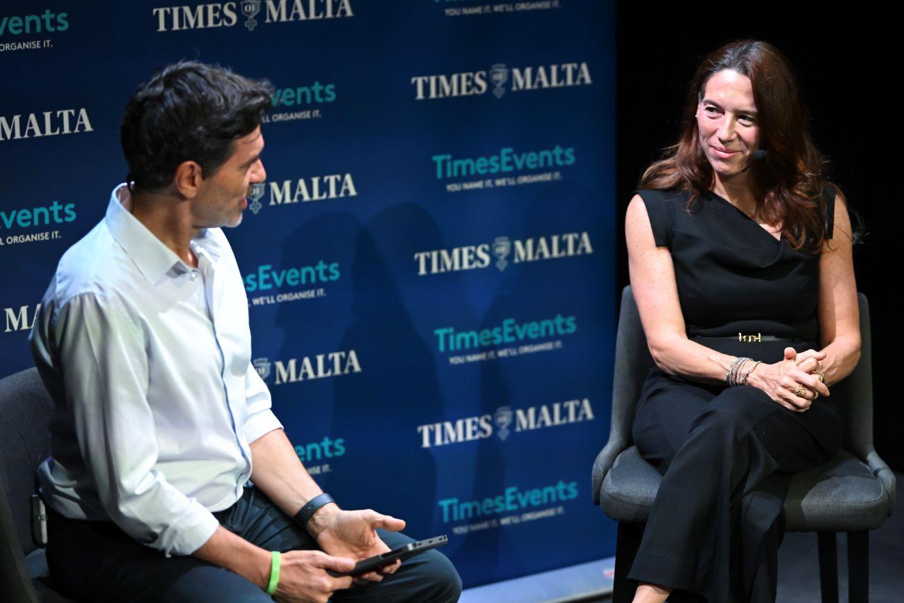 Vanessa Frazier in conversation with Times of Malta editor-in-chief Herman Grech. Photo: Matthew Mirabelli