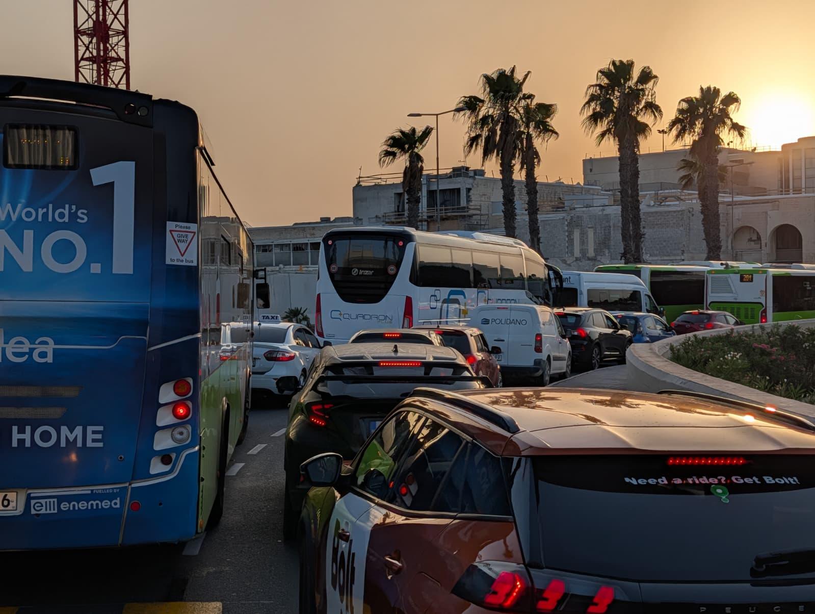 Traffic around the airport ring road of Thursday evening following the fire at SkyParks 2. Photo: Chris Sant Fournier