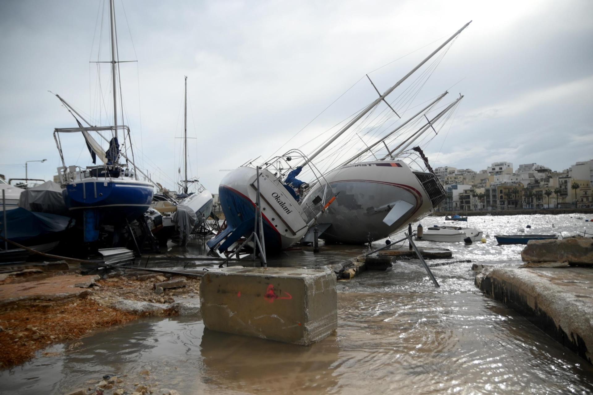 Damaged boats on the hardstanding in Marsascala. (Jonathan Borg)