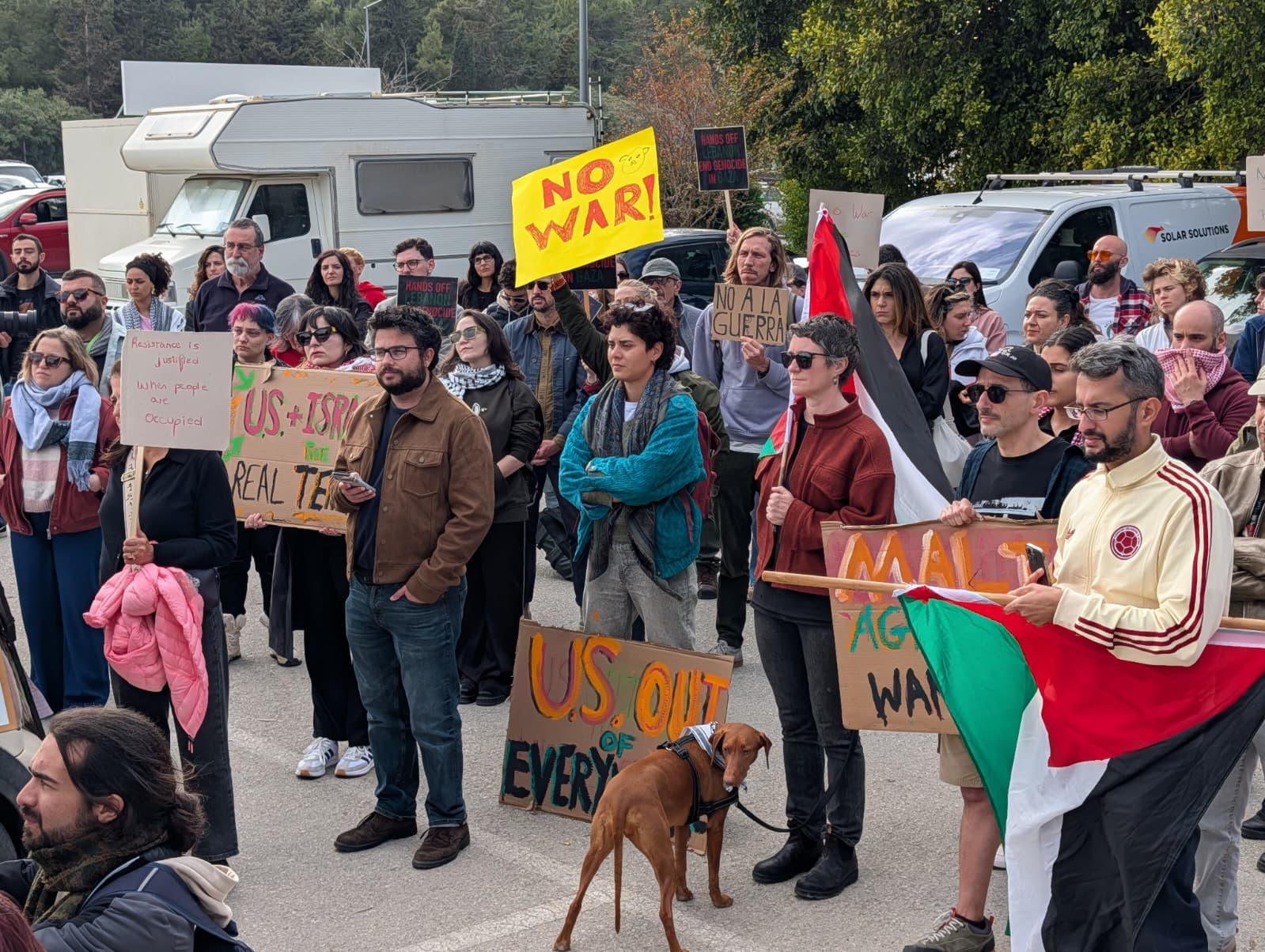 Protestors gathered outside the American embassy in Ta' Qali. Photo: Chris Sant Fournier