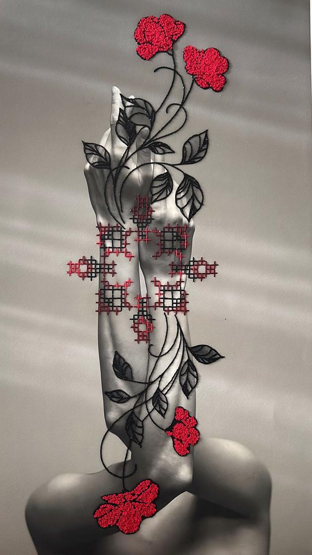 The artist questions how inherited patterns continue to pass silently from one generation to the next.