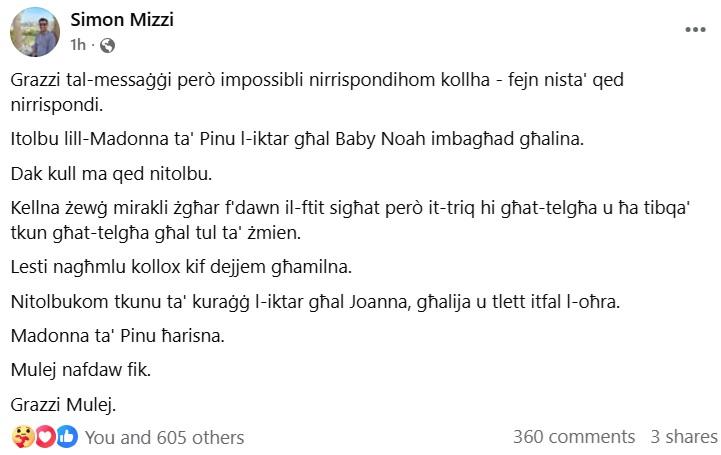 The Facebook post by Noah's father.