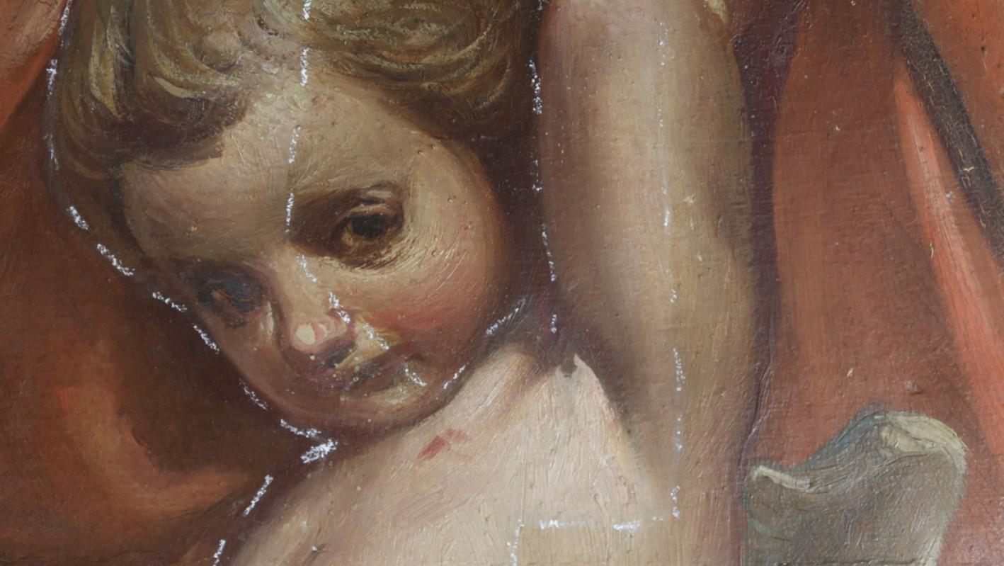 Detail of one of the angels, highlighting the effect of the cleaning process.