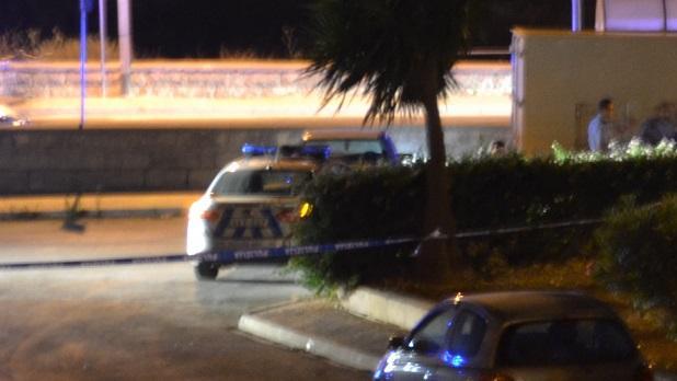 The Mercedes blocked by a police car after yesterday's chase.