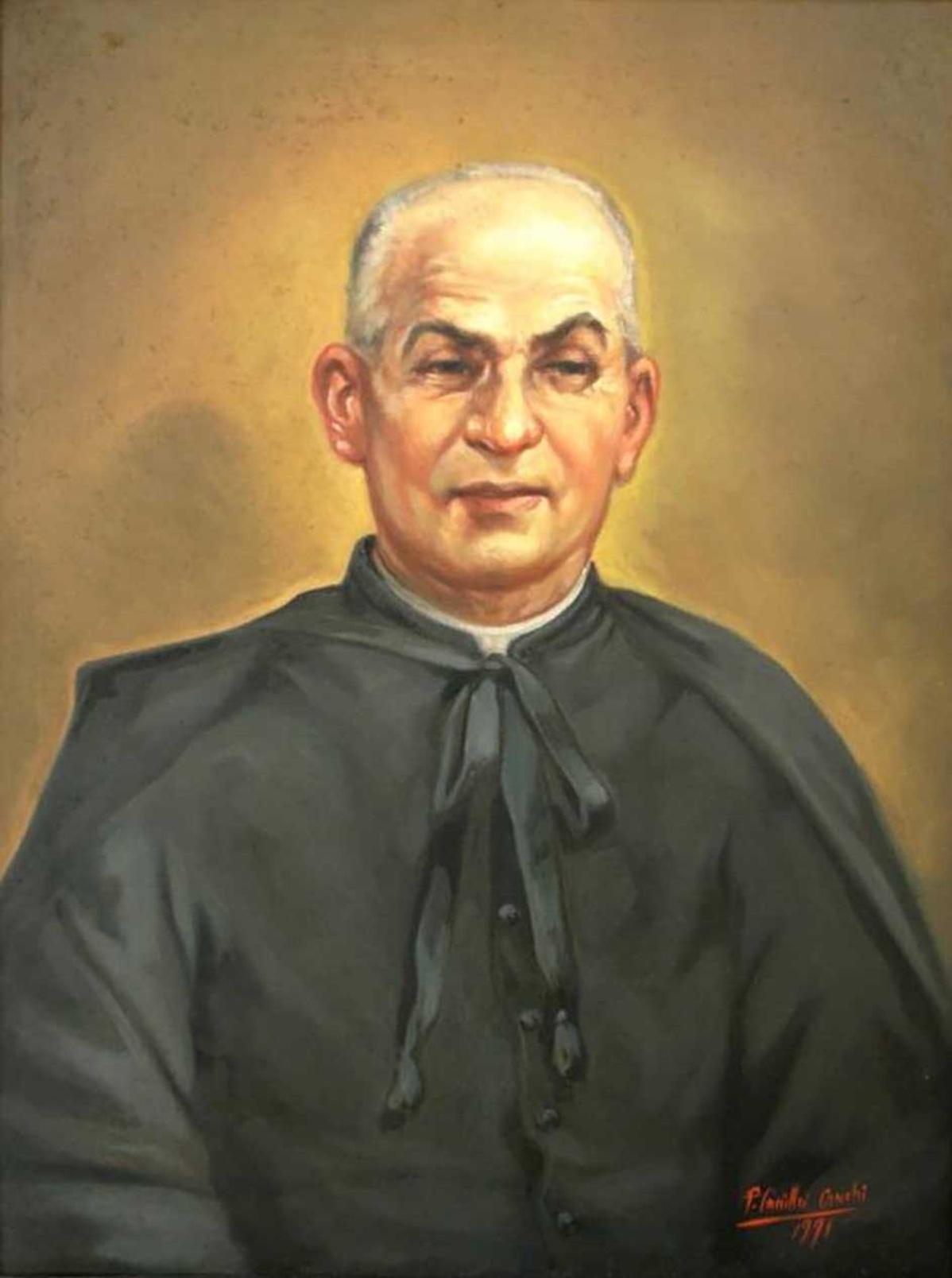 A colour portrait of Dun Ġużepp Cauchi by Paul Camilleri Cauchi
