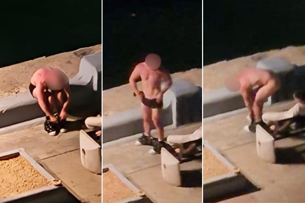 A man was seen stripped naked a few days ago in the same area, while another man appears intoxicated on a nearby bench.