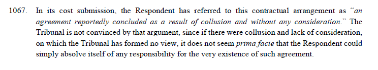 The tribunal said it had 'formed no view' on the collusion claim.