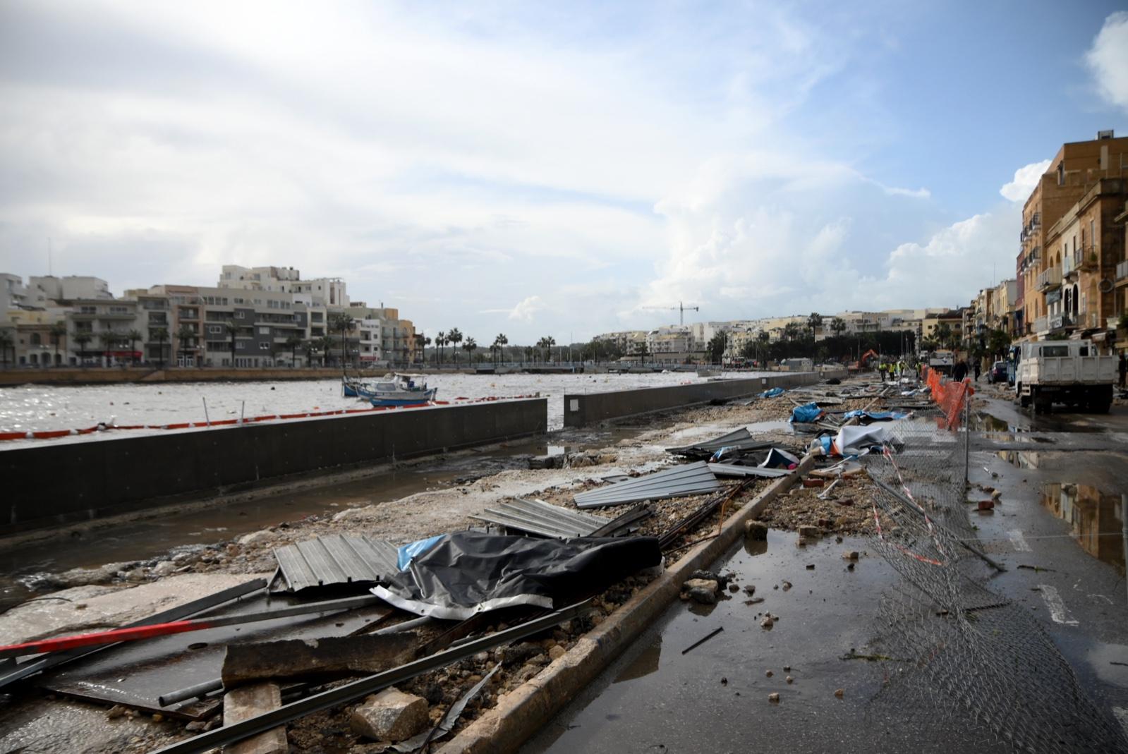 Metal barriers and other debris from the ongoing embellishment works on the Marsascala promenade. Photo: Jonathan Borg