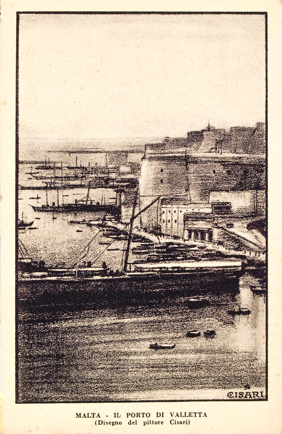 Interwar postcard of Malta, by Giulio Cisari (1892-1972) for the Crociere in Oriente