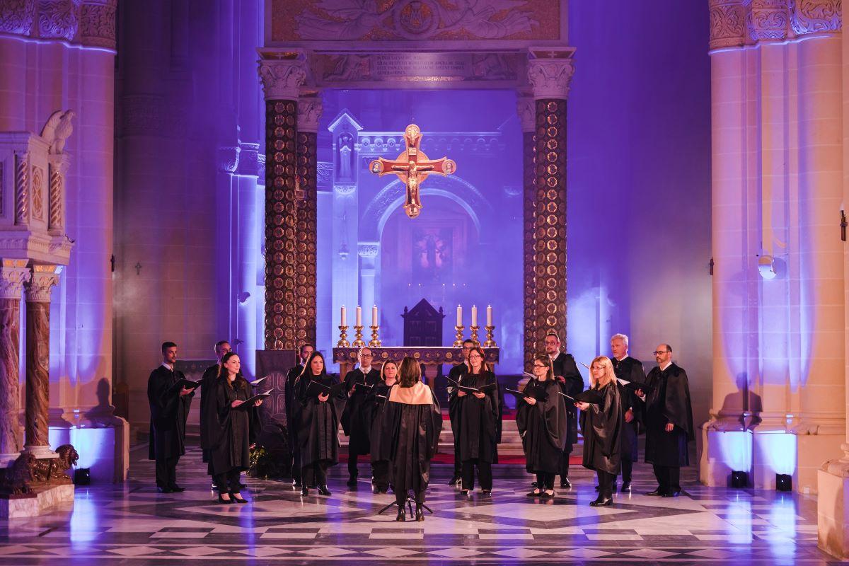 <em>Miserere</em> filming at Ta&rsquo; Pinu National Shrine, in March 2023.
