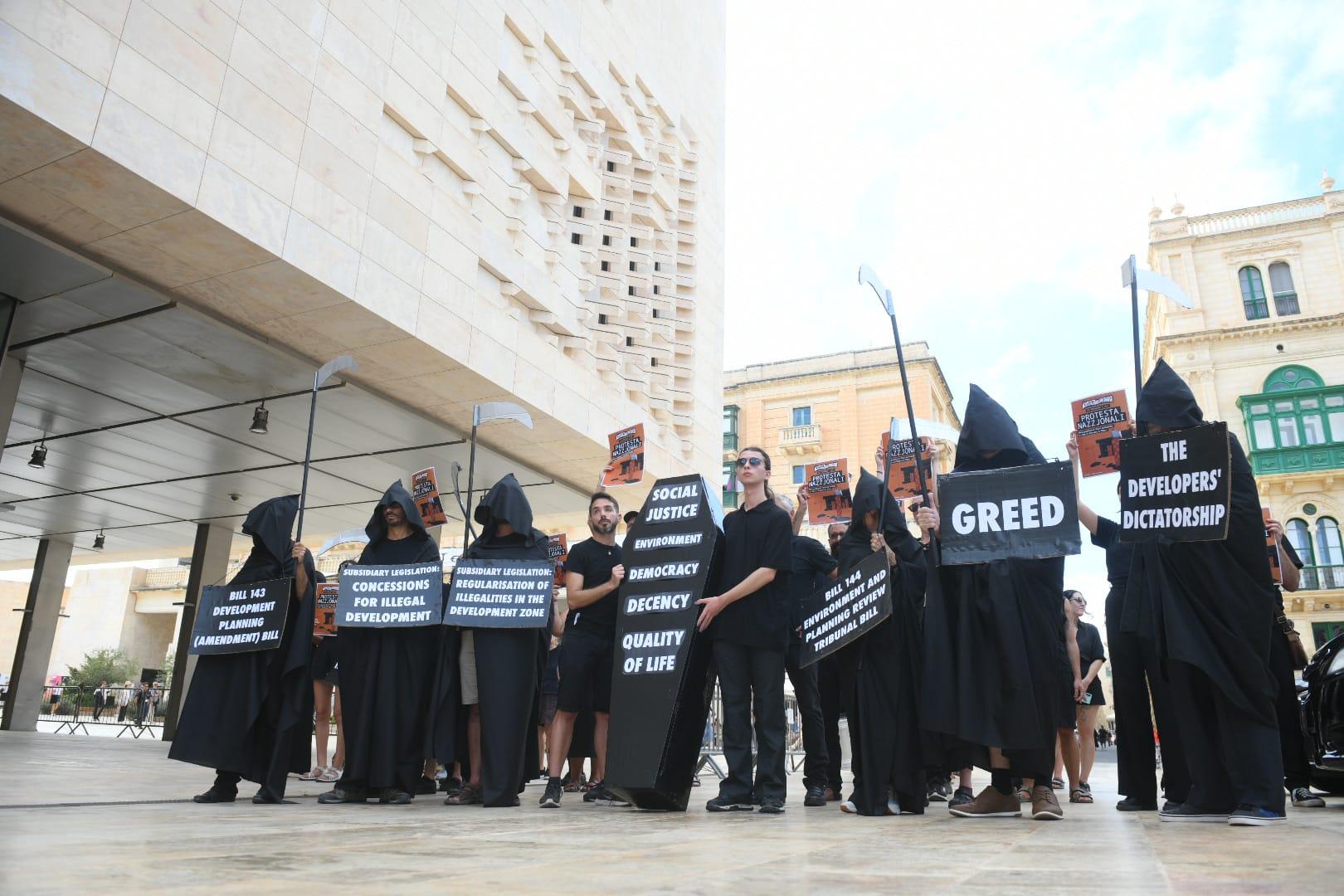 The protesters denounced the new planning laws as an example in greed. Photo: Matthew Mirabelli