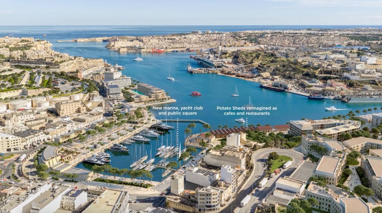 The second phase of the project will implement a new marina and yacht club at Lighters and Flagstone Wharf. Render: The Grand Harbour Regeneration Corporation