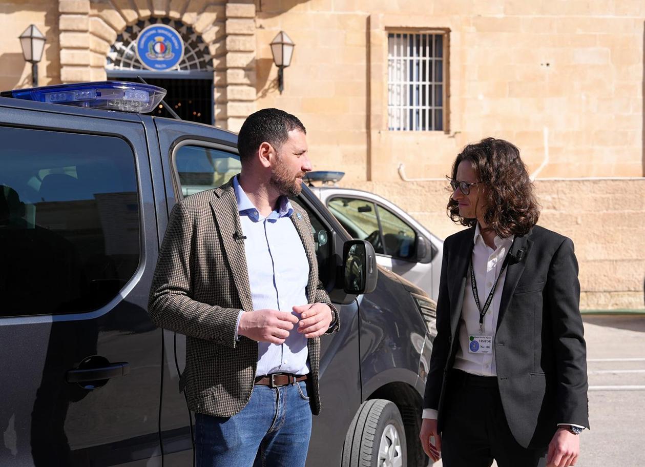 Prisons director Christopher Siegersma (left) and Mark Laurence Zammit outside the Corradino Correctional Facility.