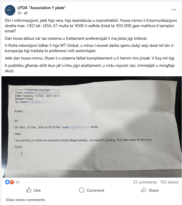 The LPAO's statement on Facebook.