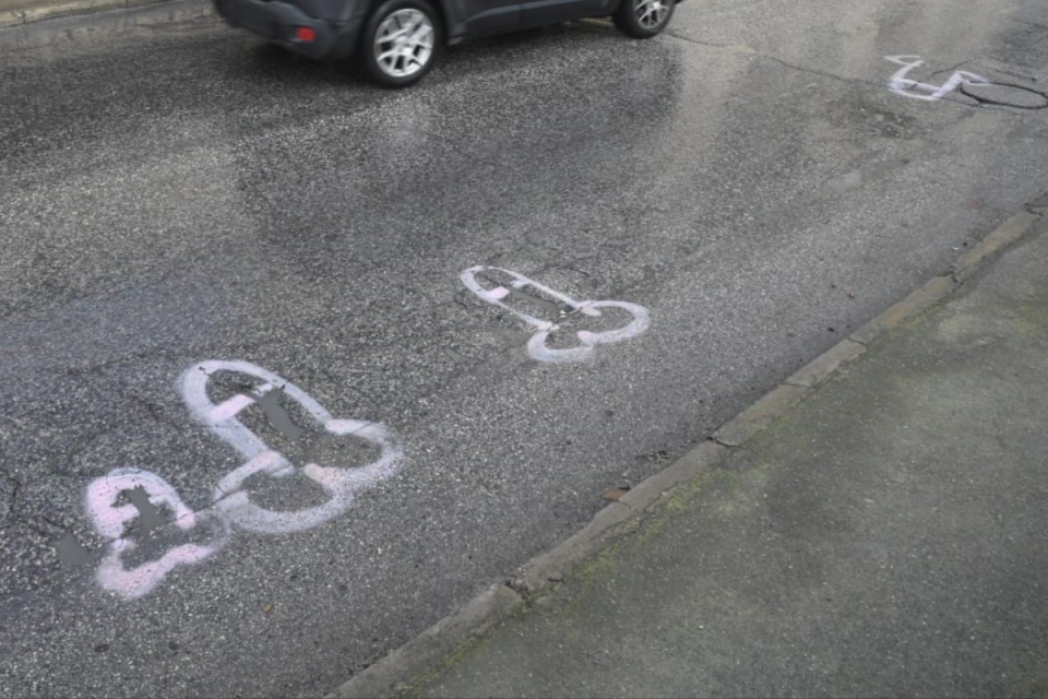 Potholes outlined with phallic symbols.