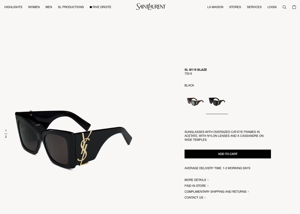 Yves Saint Laurent oversized cat-eye sunglasses. Photo: YSL website
