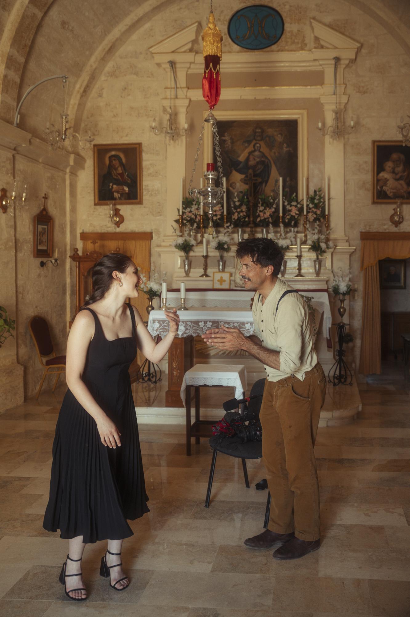Singer, Marielle Zammit and Vincent Moon in a chapel. Photo: Chelsea Muscat