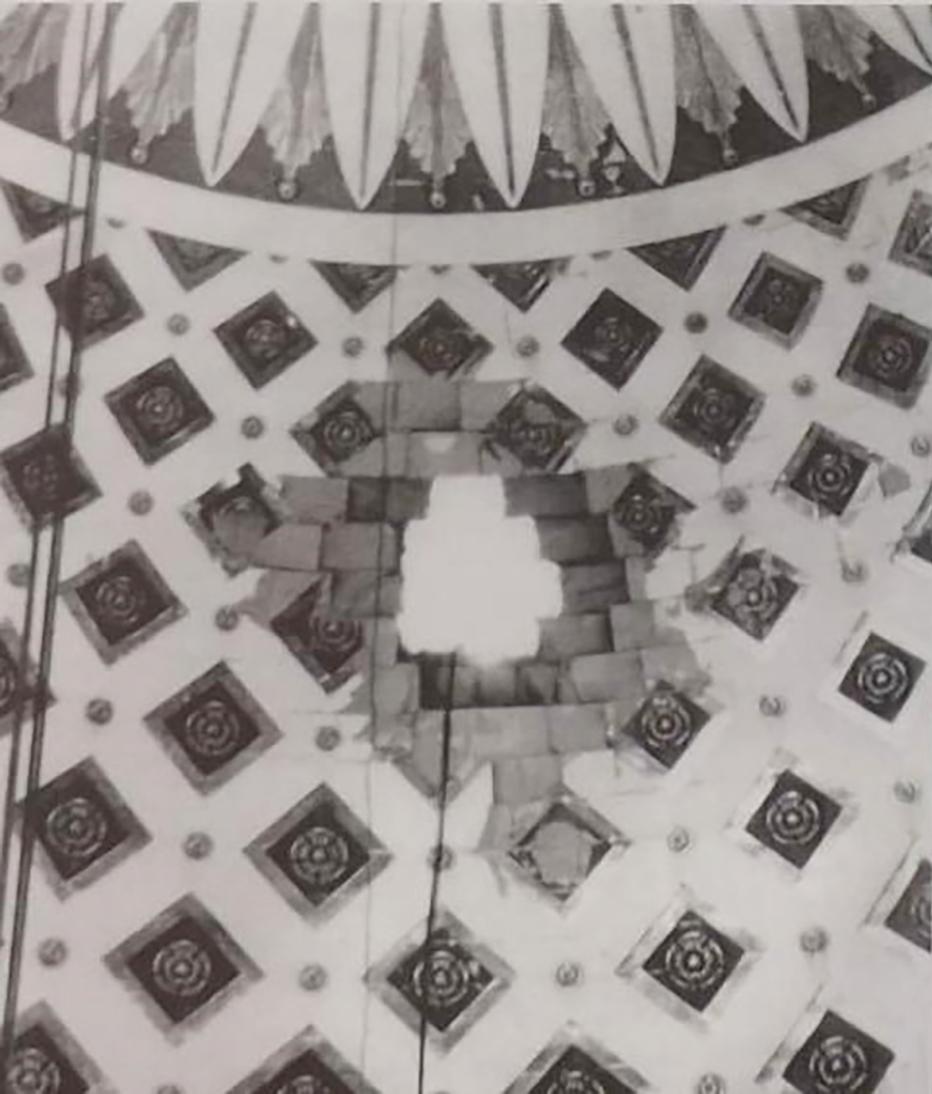 The hole left in the dome of the Mosta Rotunda church by the unexploded bomb on April 9, 1942.