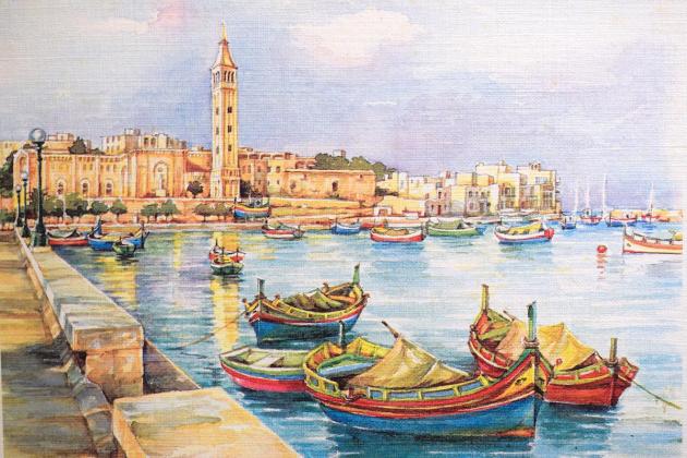 Post-war watercolours on Malta postcards