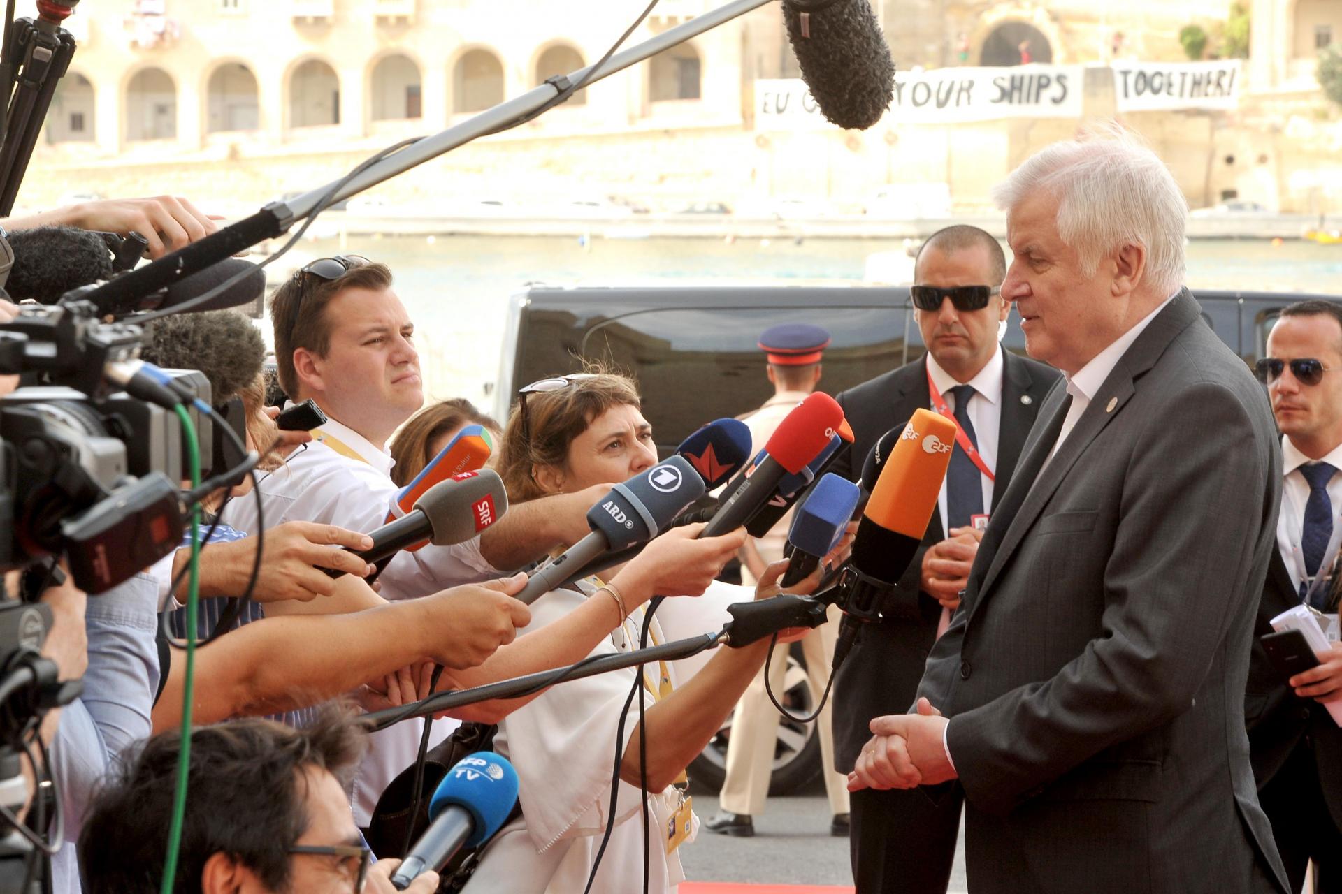 German minister Horst Seehofer speaks to the press earlier in the day. Photo: Chris Sant Fournier