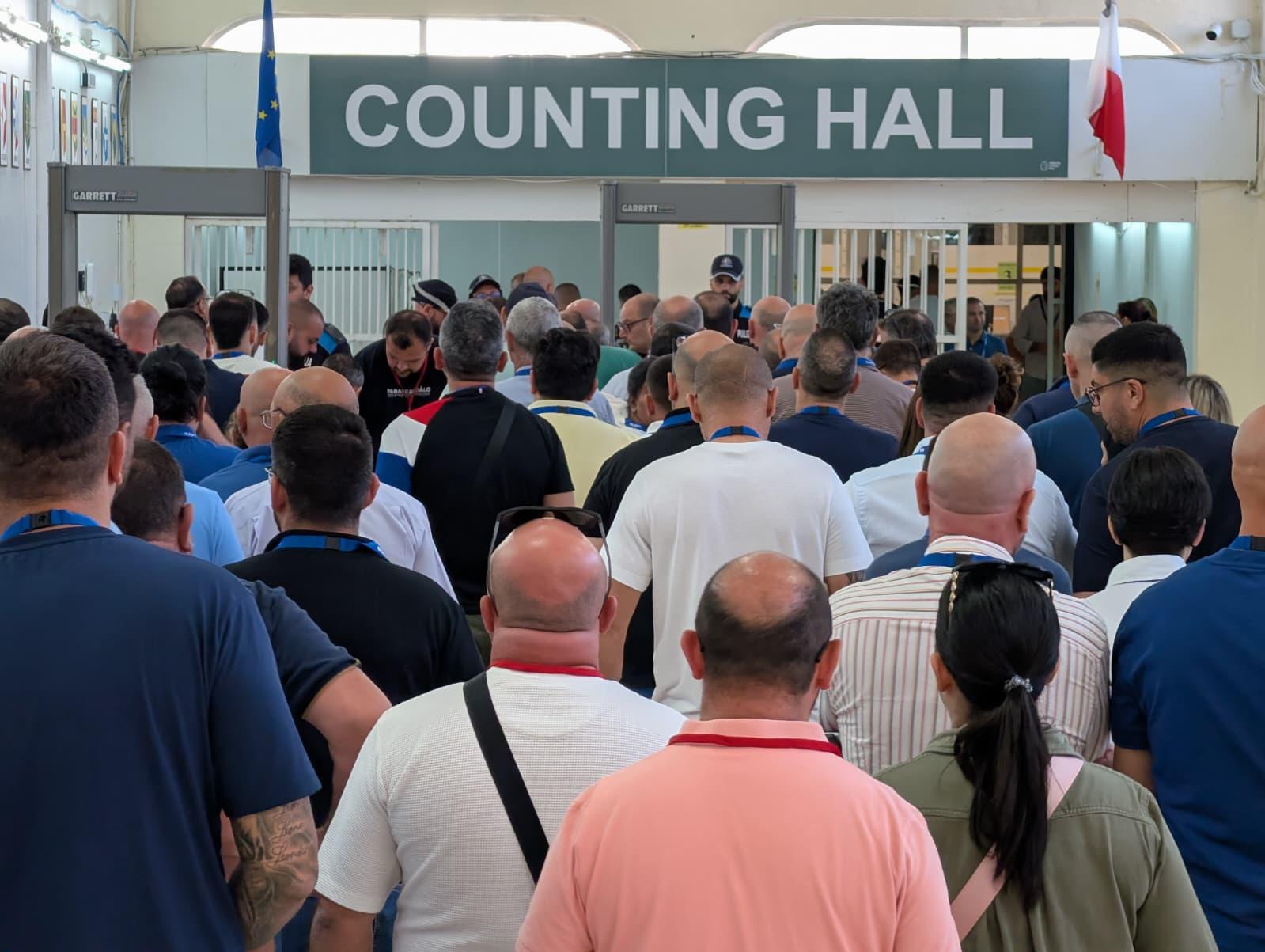 People enter the Naxxar counting hall. Photo: Matthew Mirabelli