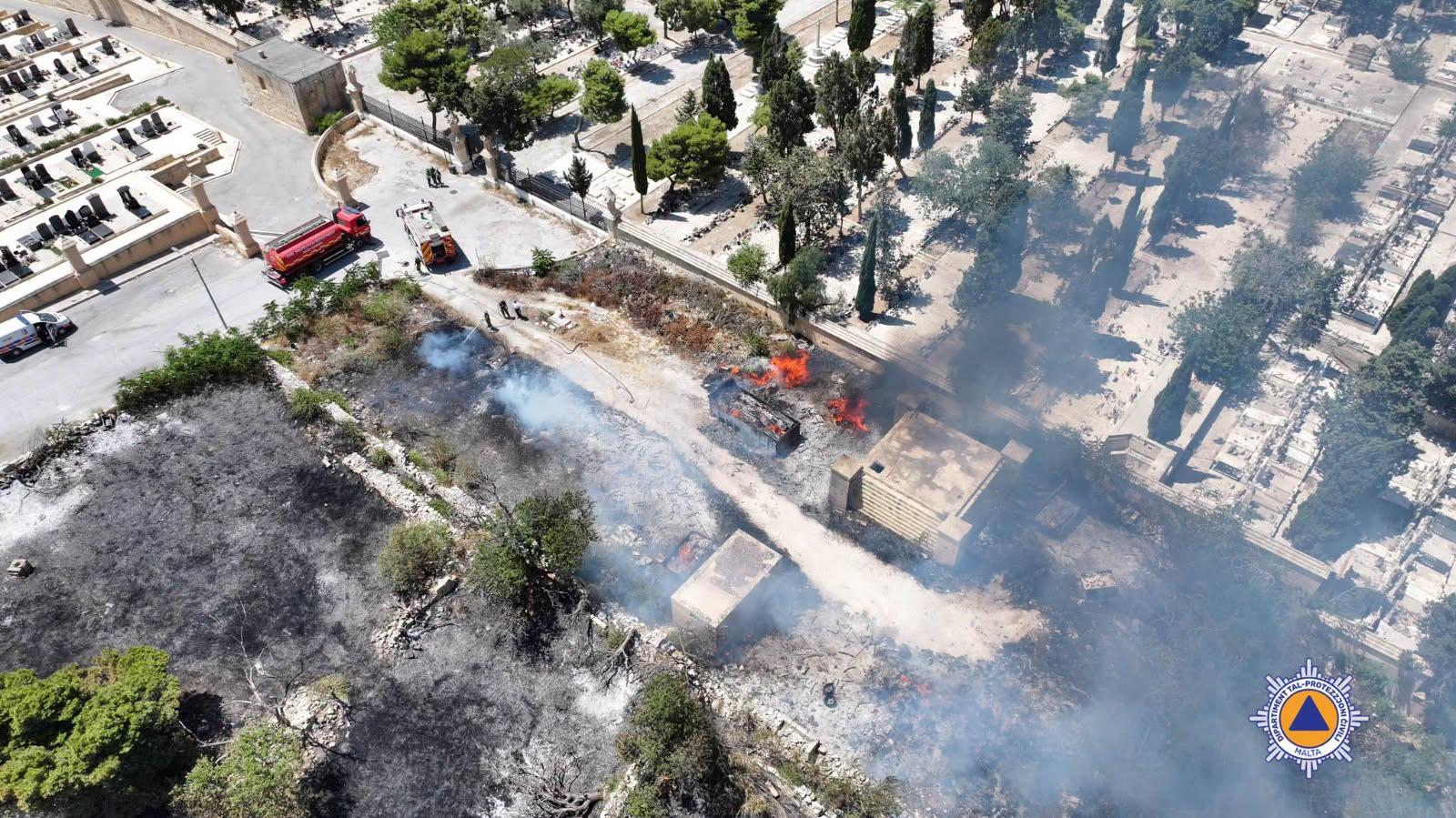 The fire burnt in a field adjacent to the cemetery. Photo: CPD