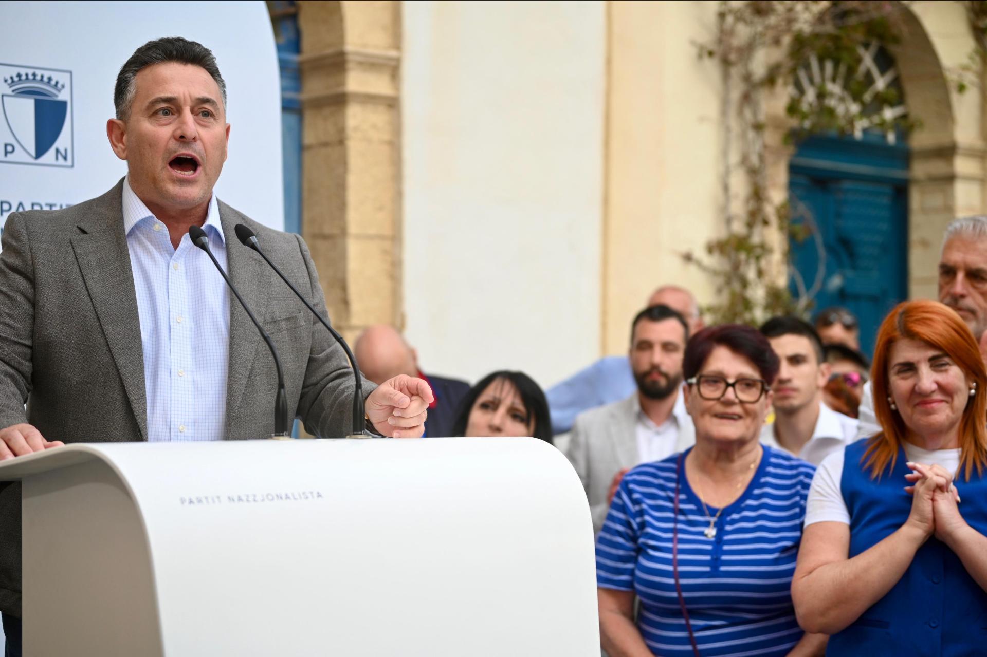 Bernard Grech adressing the crowd. Photo: Jonathan Borg