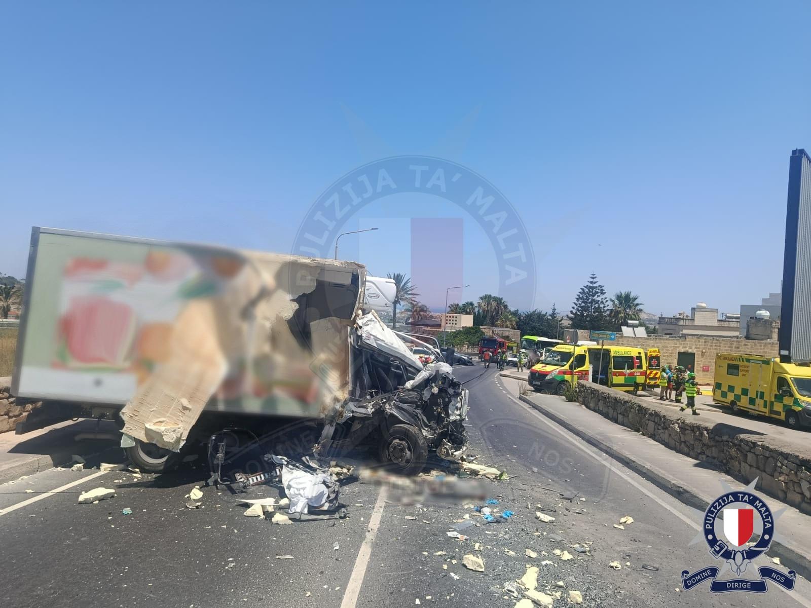 The truck driver is in hospital suffering from serious injuries. Photo: Malta Police Force