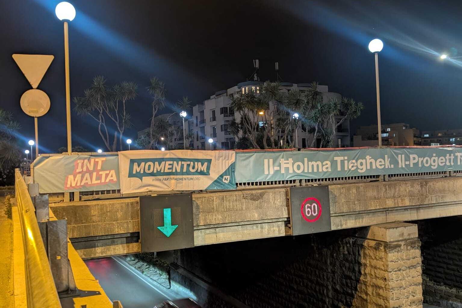 Momentum's Santa Venera banner is up again. Photo: Arnold Cassola.