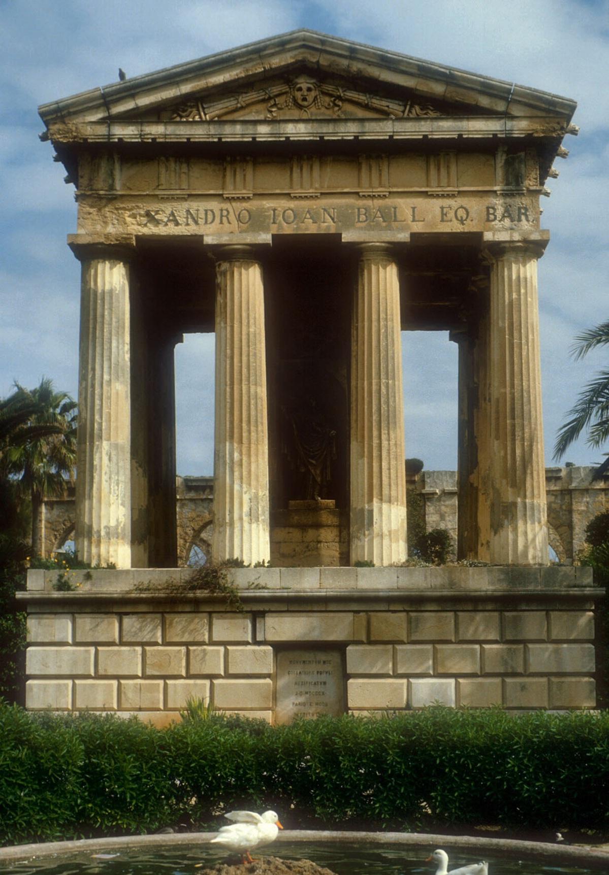 Monument to rear admiral Sir Alexander J. Ball at the Lower Barrakka Gardens, Valletta.