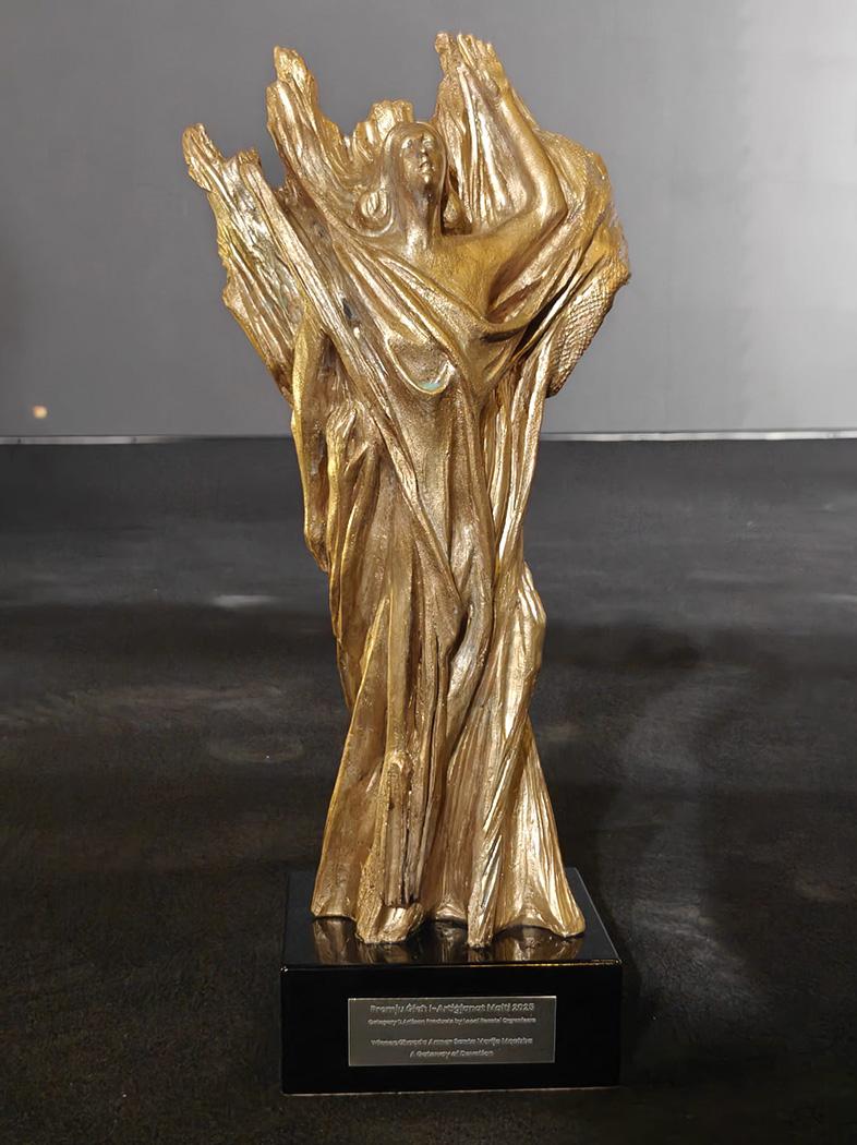 A close-up of the award.