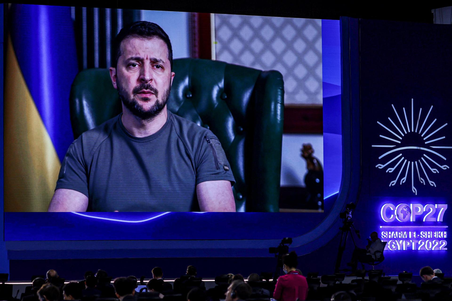 Zelensky delivers a speech at the COP27 summit. The Ukrainian president says special forces are in the city of Kherson. Photo: AFP