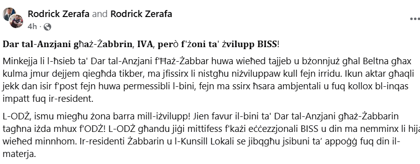 Zerafa made his position known on Facebook.