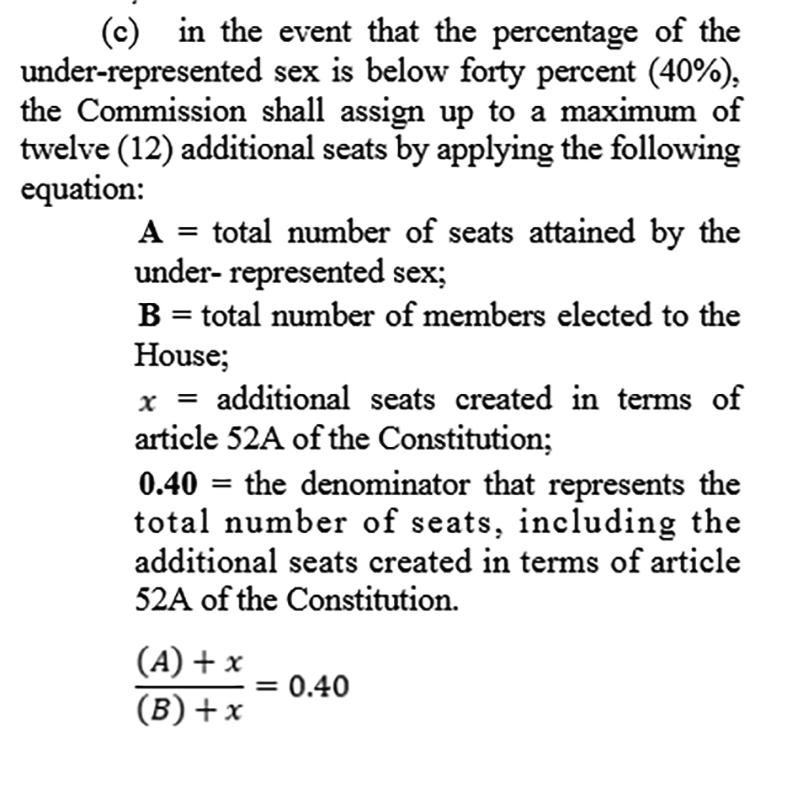 The formula used by the Electoral Commission to decide how many more seats are needed.
