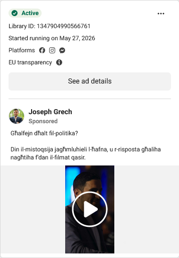 Joseph Grech also had an active ad running on silent day