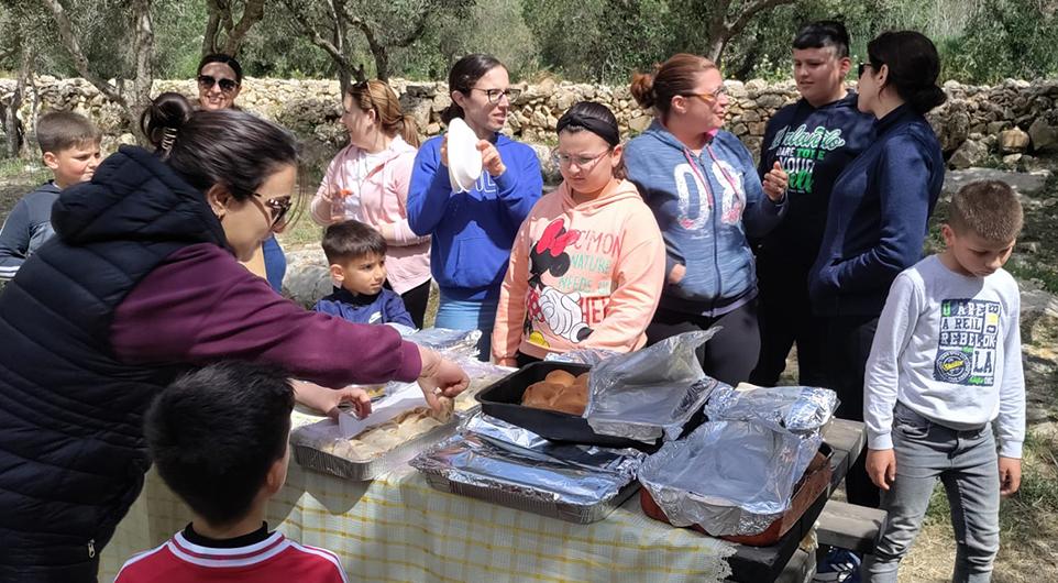 Food being served at the picnic.