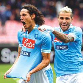 Edinson Cavani reacts after scoring a goal for Napoli in Serie A this season. The Uruguay striker is likely to move in this summer&rsquo;s transfer market.