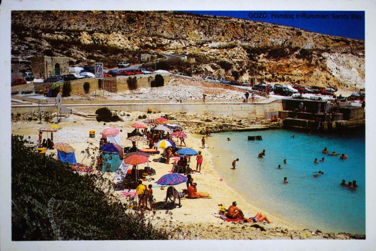 An Alfred Galea Zammit postcard of Ħondoq ir-Rummien, Gozo.