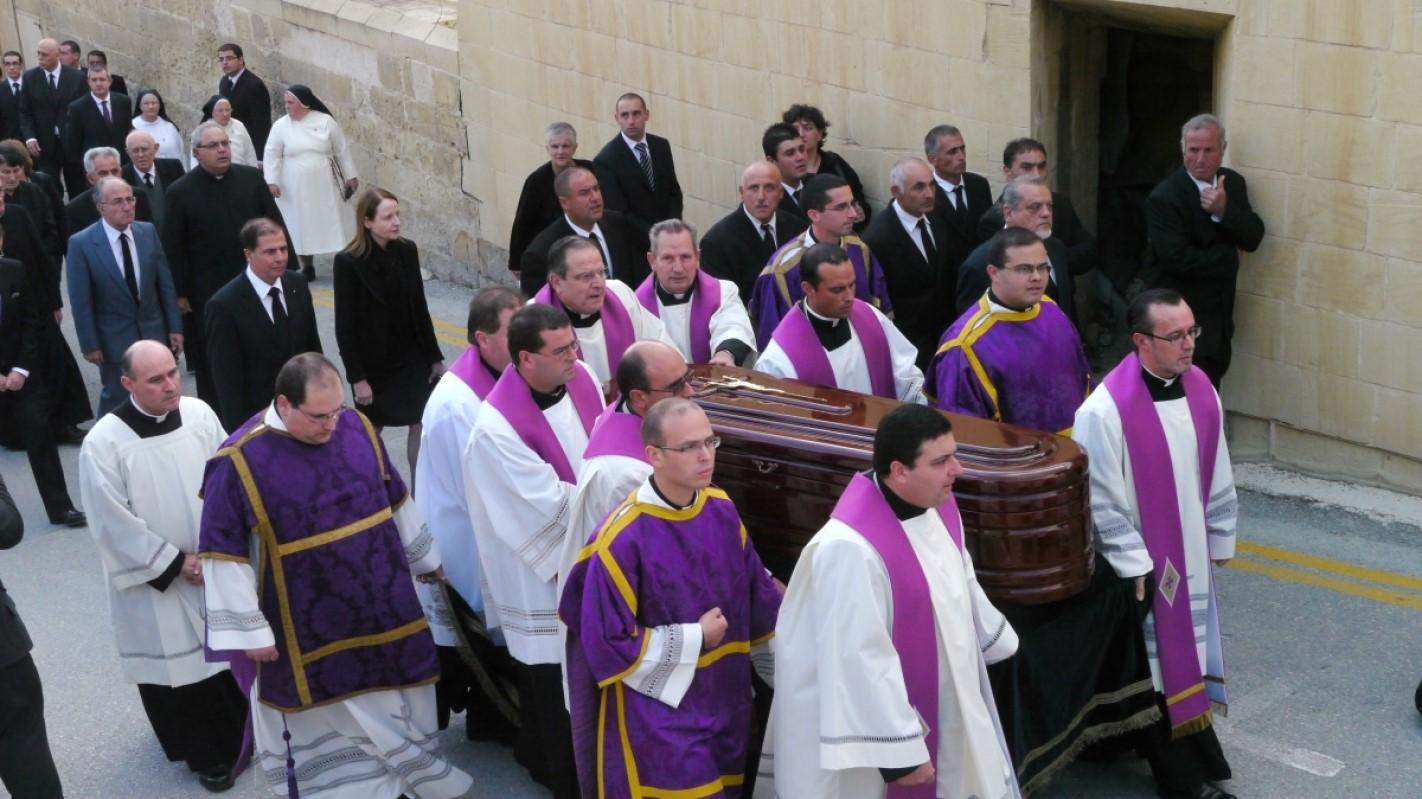 Nikol Cauchi's coffin pictured during his funeral cort&egrave;ge on November 17, 2010.