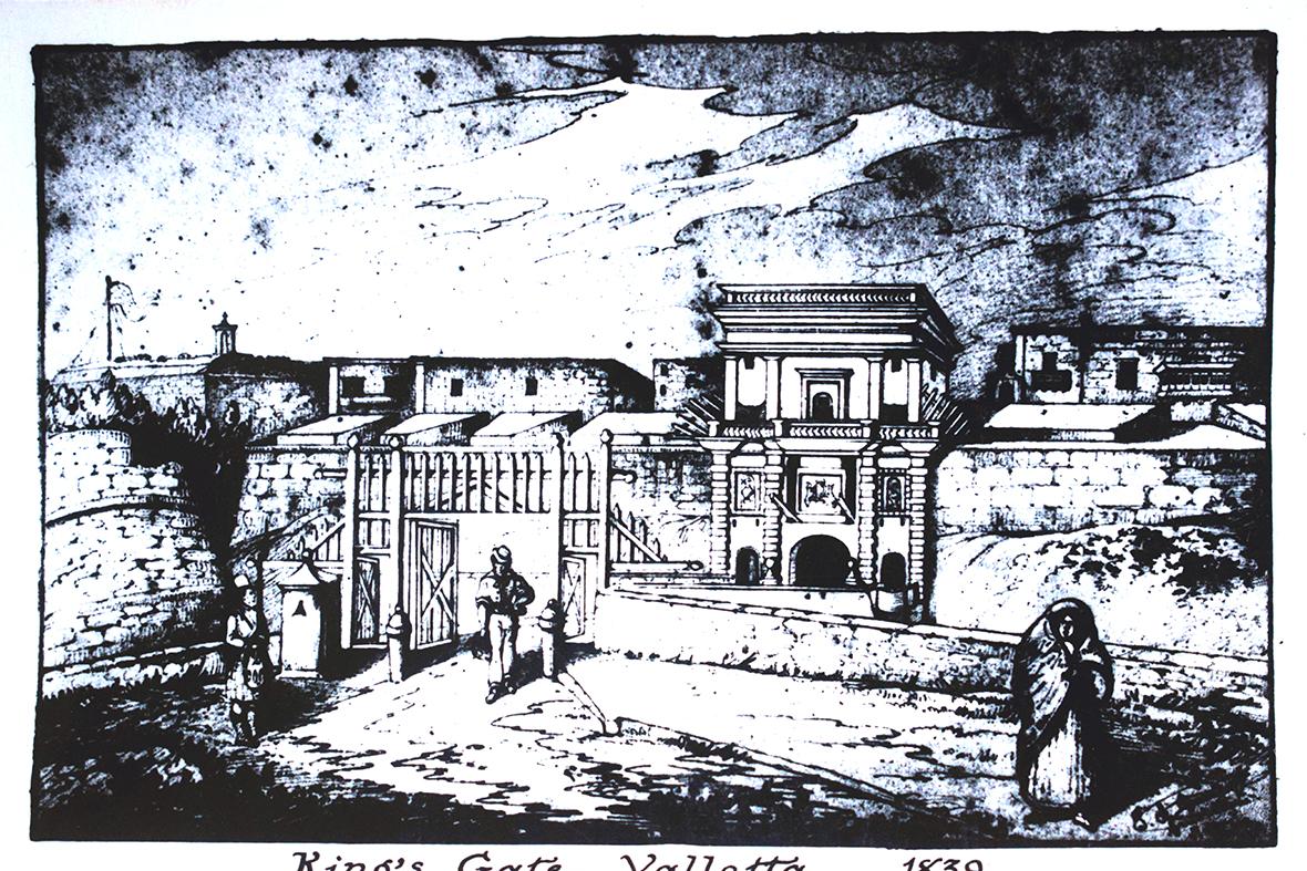 A card of King&rsquo;s Gate, Valletta, in 1839