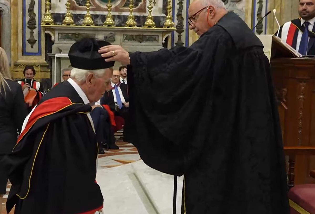 Fr Hilary Tagliaferro being conferred with the honoris causa degree. Image: University of Malta