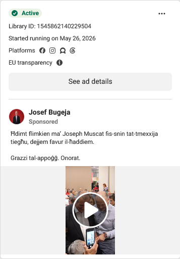 Josef Bugeja's latest advert started running on May 26