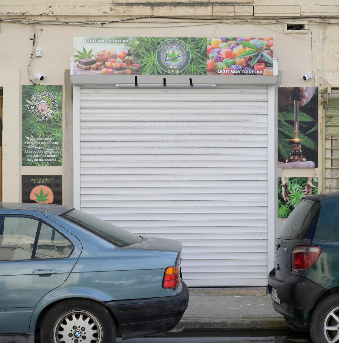 The front of the store which is decorated with cannabis symbology Photo: Matthew Mirabelli