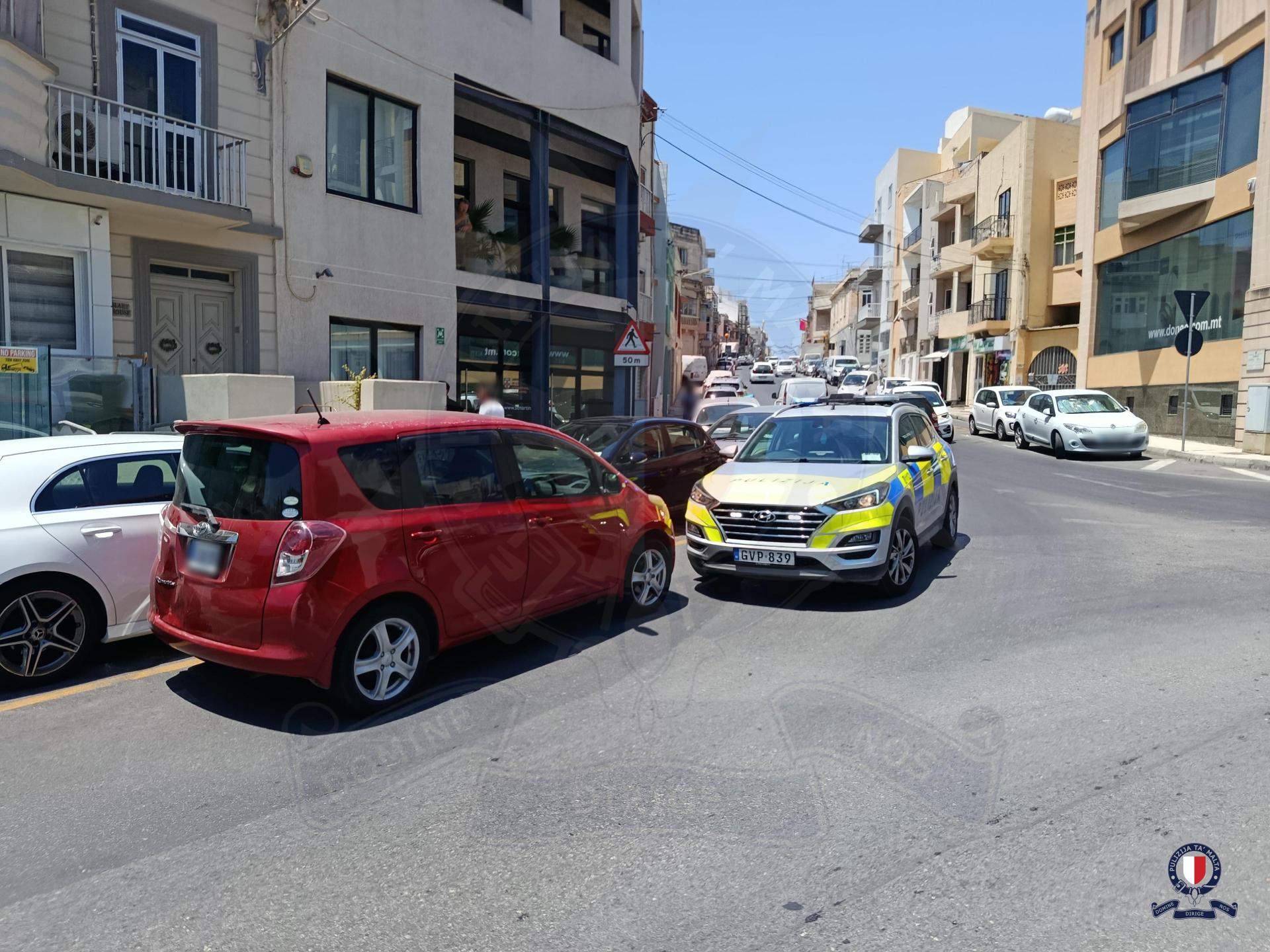 The police found the red Toyota Ractis, used for the robbers to make their escape, in Triq Mountbatten, in Ħamrun. Photo: Malta Police Force