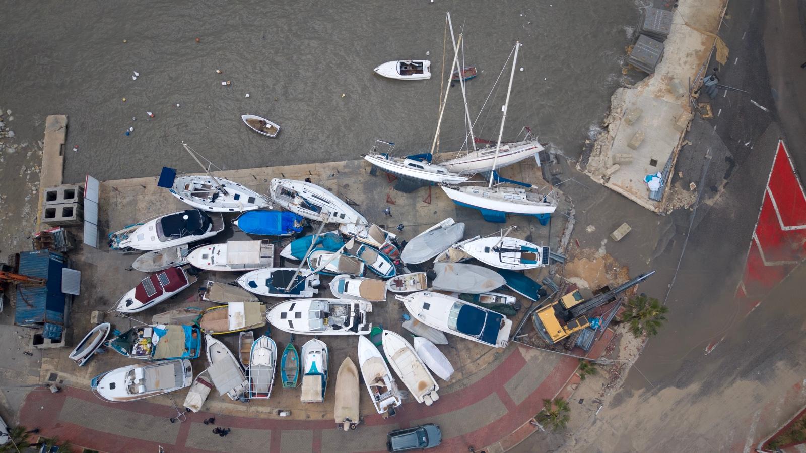 An aerial shot of the fishing boats and yachts in Marsascala, some toppled over due to the strong winds on Wednesday . Photo: Jonathan Borg